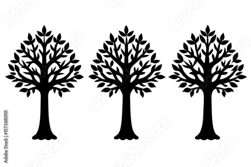 set of Sandalwood tree vector silhouette illustration isolated on white background