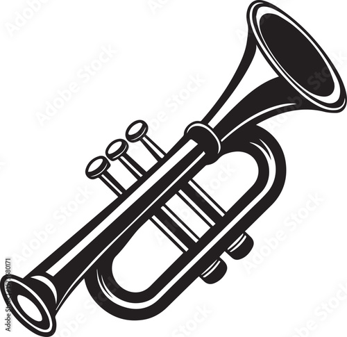 trumpet silhouette vector icon, trumpet isolated on black
