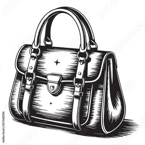 Vector art of an elegant leather handbag with a star isolated on white background