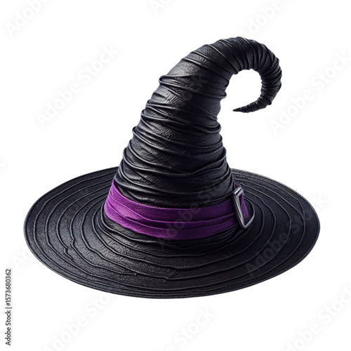 Realistic Black Witch Hat with a Purple Band - 3D Illustration
