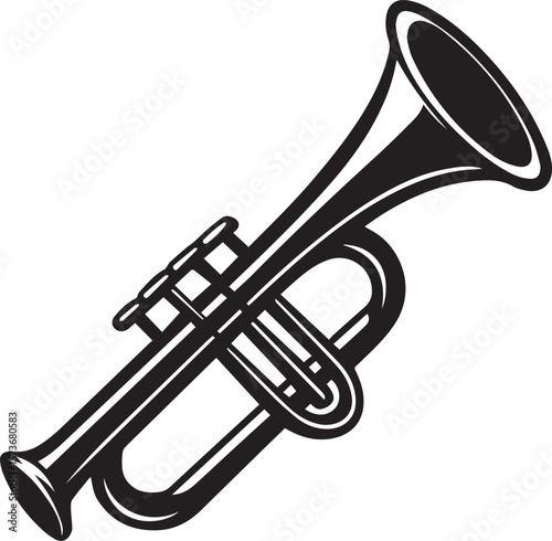 trumpet silhouette vector icon, trumpet isolated on black