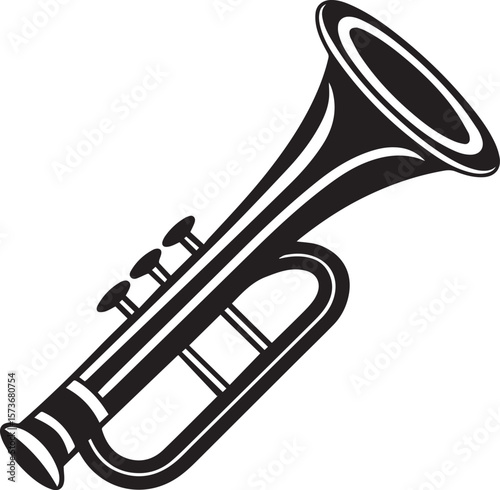trumpet silhouette vector icon, trumpet isolated on black
