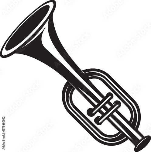 trumpet silhouette vector icon, trumpet isolated on black