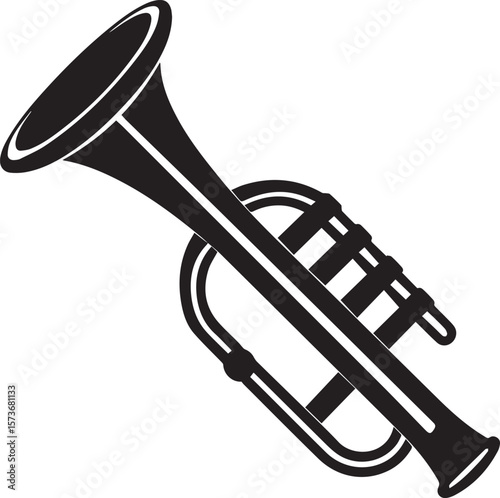trumpet silhouette vector icon, trumpet isolated on black