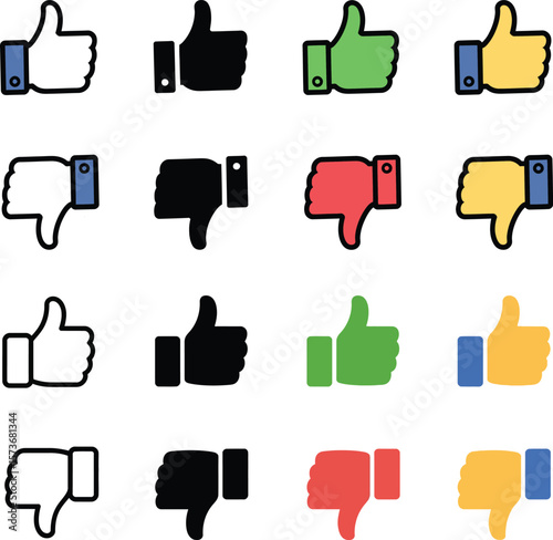 Thumbs Up Down Icons: Like, Dislike & Social Media Reaction Symbols.