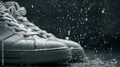 Water Splashing on White Sneakers in Slow Motion