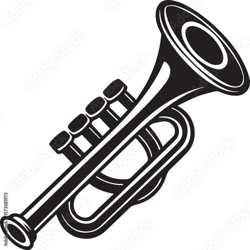 trumpet silhouette vector icon, trumpet isolated on black