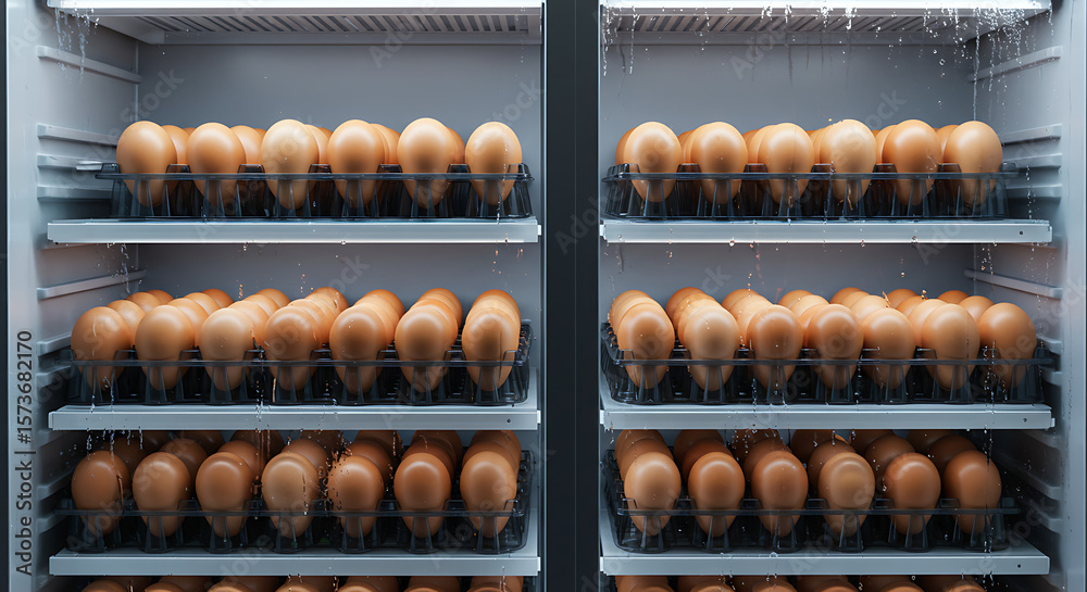 Fresh Eggs Arranged in Commercial Refrigerator Fresh Eggs Arranged in Commercial Refrigerator