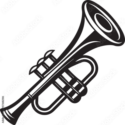 trumpet silhouette vector icon, trumpet isolated on black
