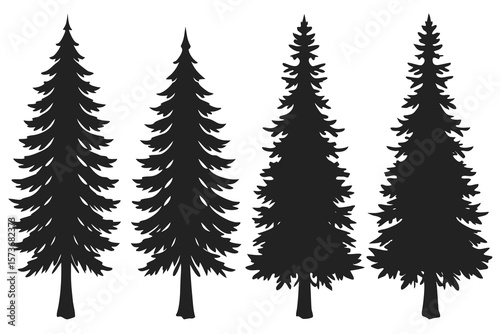 set of Spruce tree vector silhouette illustration isolated on white background