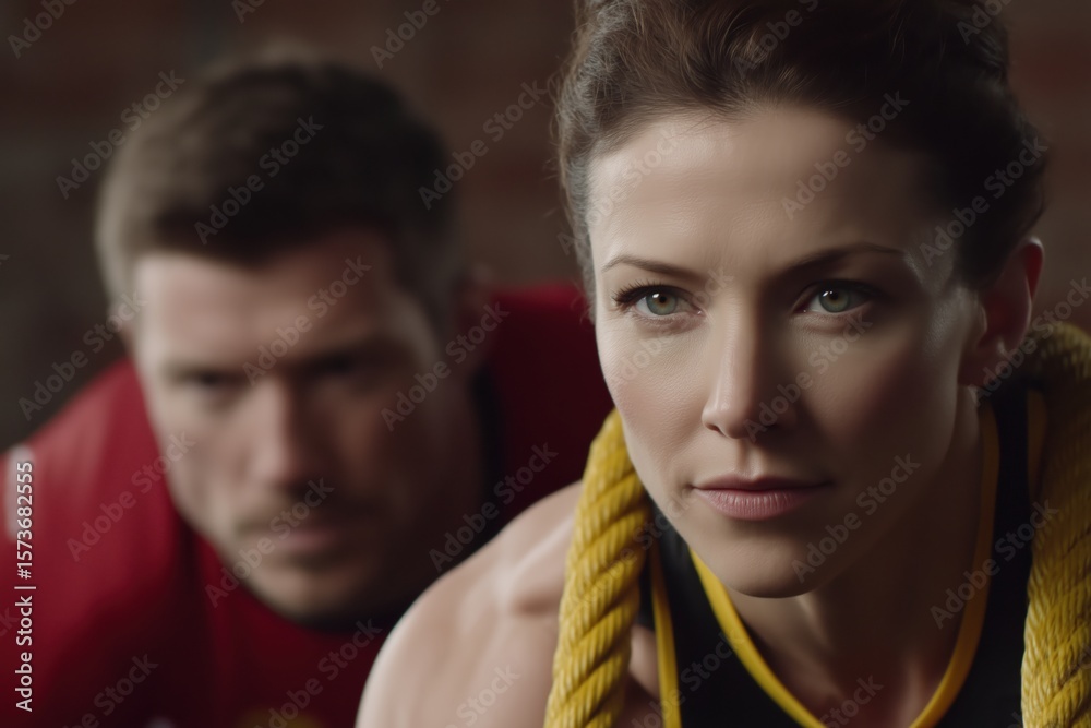 Fototapeta premium Focused athletes preparing for a competition with intensity.