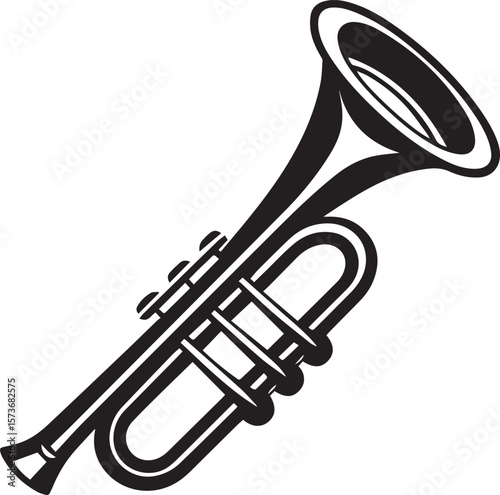 trumpet silhouette vector icon, trumpet isolated on black