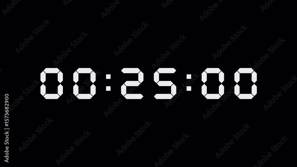 countdown timer 30 minute simple concept, black background in 4K video