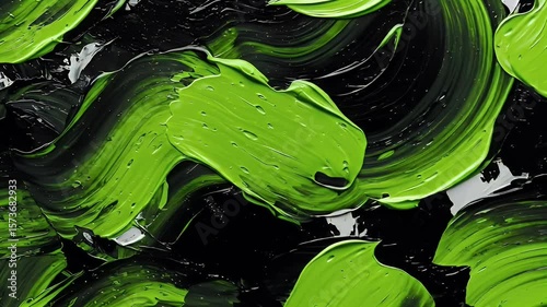 Abstract Painting Texture with Green and Black Oil Paint Strokes