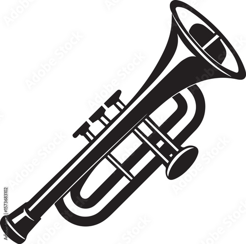 trumpet silhouette vector icon, trumpet isolated on black