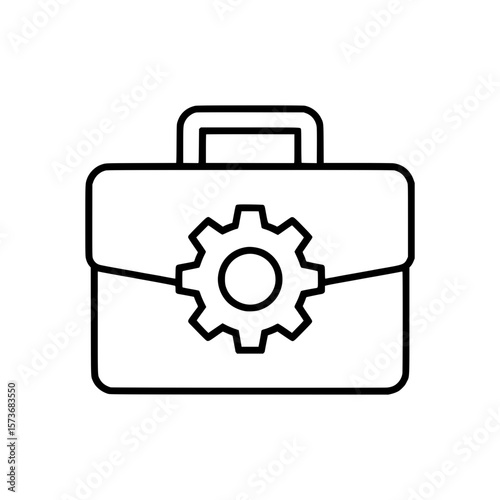 Outline Icon of Briefcase with Gear in the Center, Symbolizing Business Settings, Configuration or Technical Work