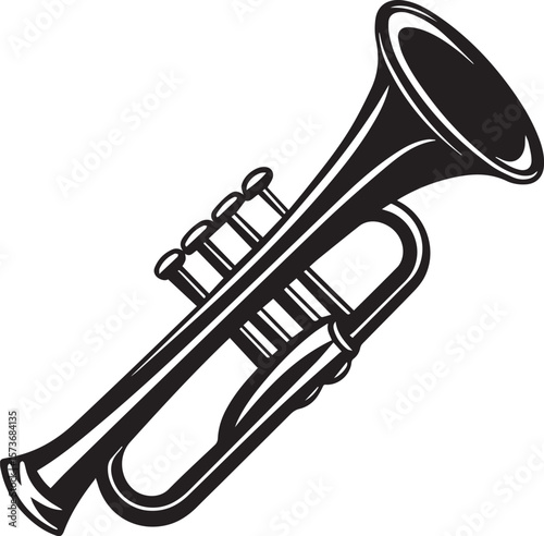 trumpet silhouette vector icon, trumpet isolated on black