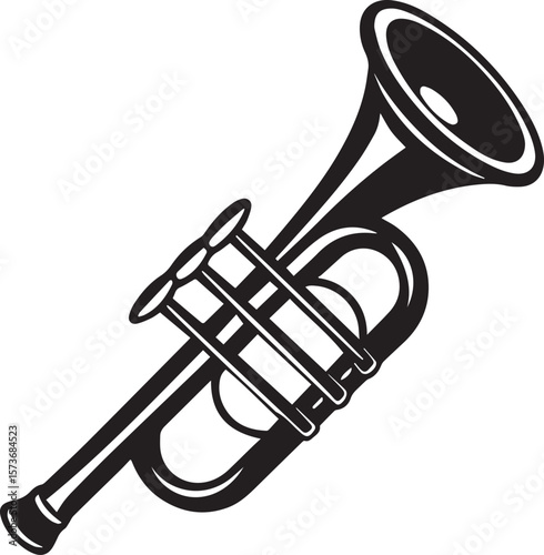 trumpet silhouette vector icon, trumpet isolated on black