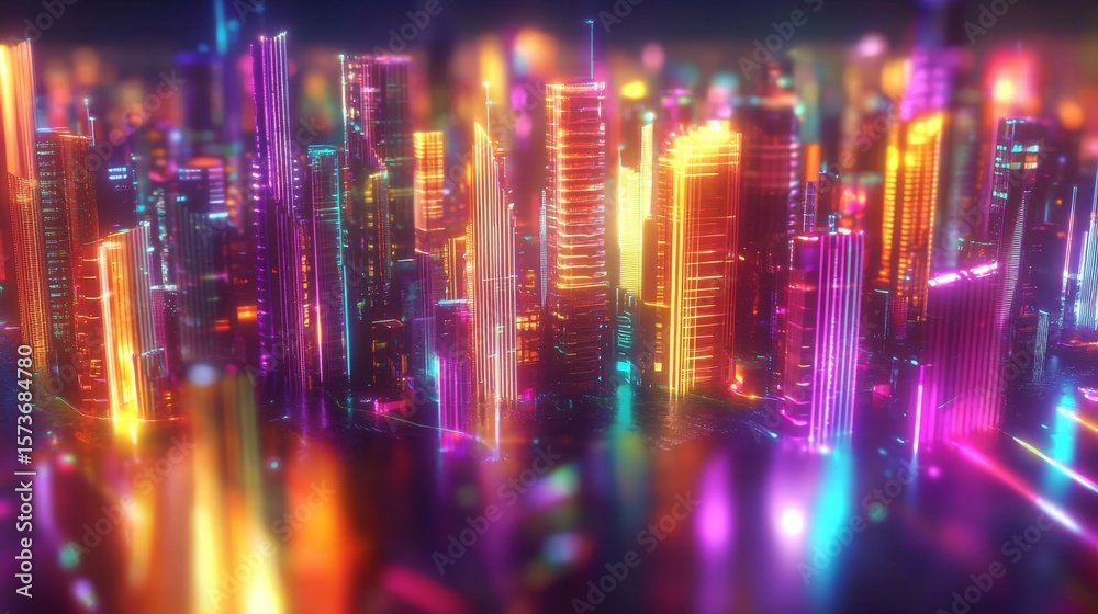 Fototapeta premium Vibrant and imaginative representation of urban life in hologram form.