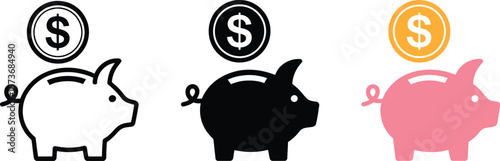 Piggy Bank & Coin Icons: Saving, Investment & Financial Growth Symbols.