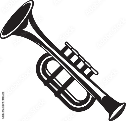 trumpet silhouette vector icon, trumpet isolated on black