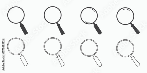 Set of a search and research magnifying glass icon. Lens, look magnifier, loupe sign. Vector Illustration.