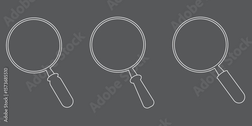 Set of a search and research magnifying glass icon. Lens, look magnifier, loupe sign. Vector Illustration.