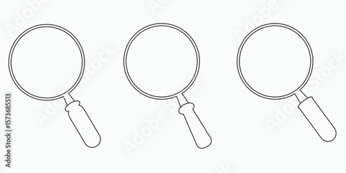 Set of a search and research magnifying glass icon. Lens, look magnifier, loupe sign. Vector Illustration.