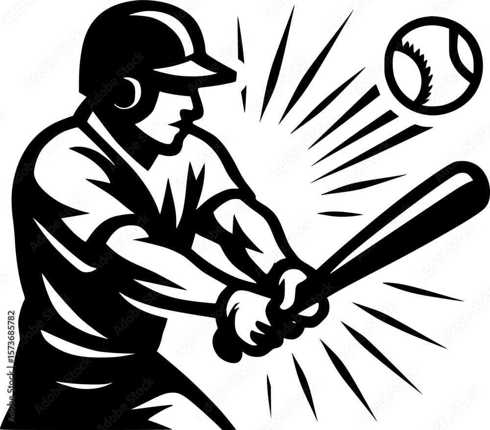 Fototapeta premium Baseball Swing Action Vector – Dynamic Black and White Sports Illustration