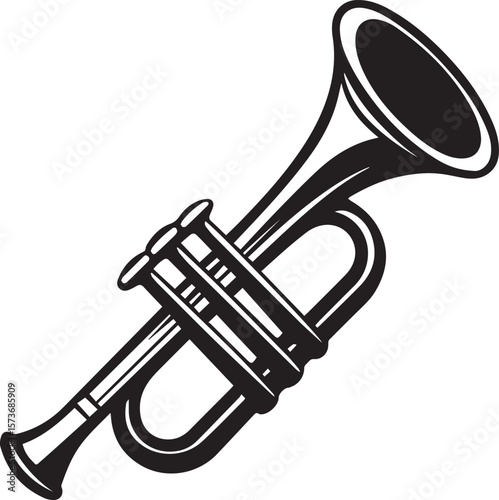 trumpet silhouette vector icon, trumpet isolated on black