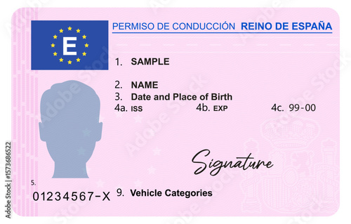 Driving license in Spain isolated on white background. Person driver license