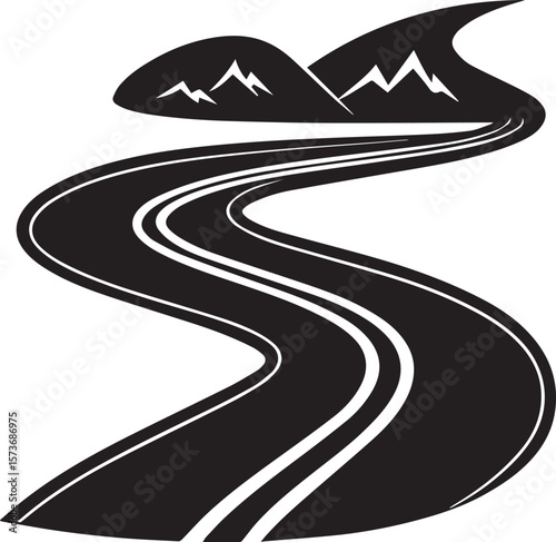 winding road on the road, curved winding road silhouette vector icon