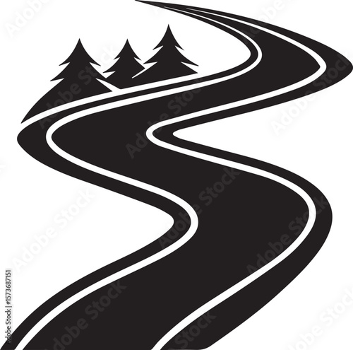 winding road on the road, curved winding road silhouette vector icon