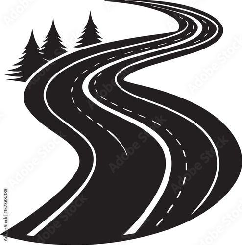 winding road on the road, curved winding road silhouette vector icon