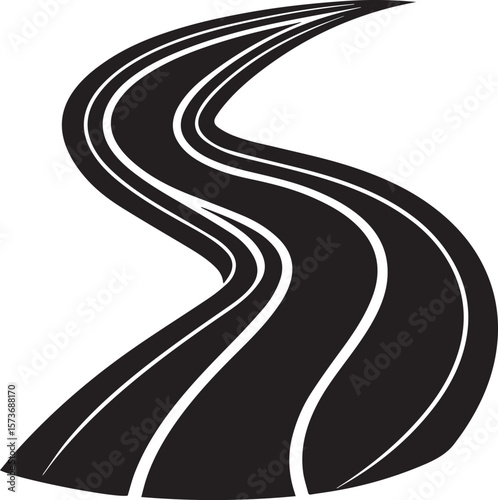 winding road on the road, curved winding road silhouette vector icon