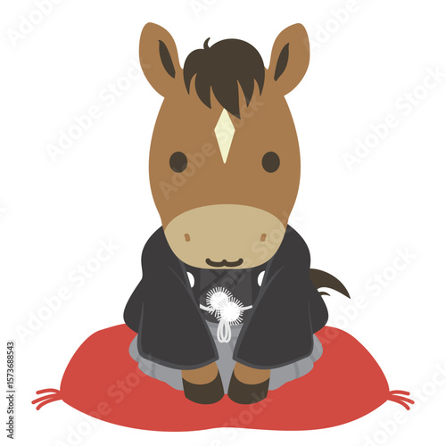 和服を着たかわいい馬のイラスト、午年の年賀状素材