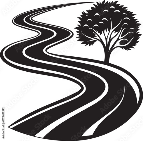 winding road on the road, curved winding road silhouette vector icon