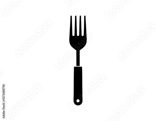Black fork icon on white background. Suitable for foodrelated designs, restaurant menus, and culinary websites. Versatile and simplistic design element.