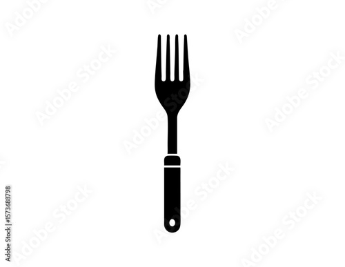 Black fork icon suitable for foodrelated apps, websites, or menu designs. Simple design on a white background for modern aesthetics.