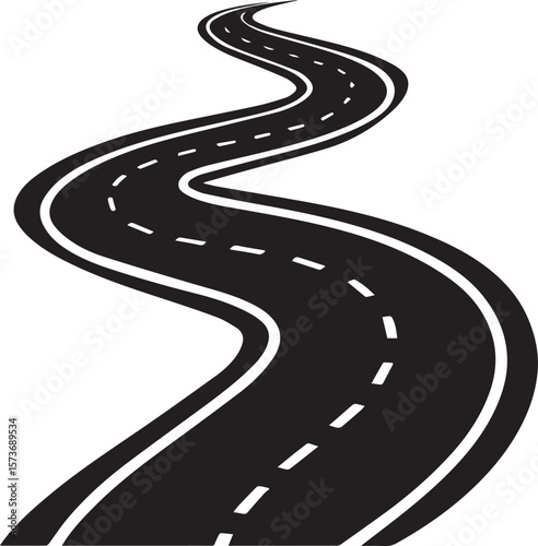 winding road on the road, curved winding road silhouette vector icon