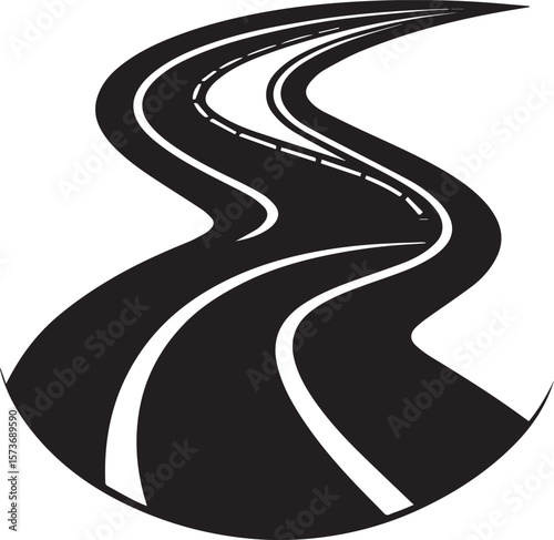 winding road on the road, curved winding road silhouette vector icon