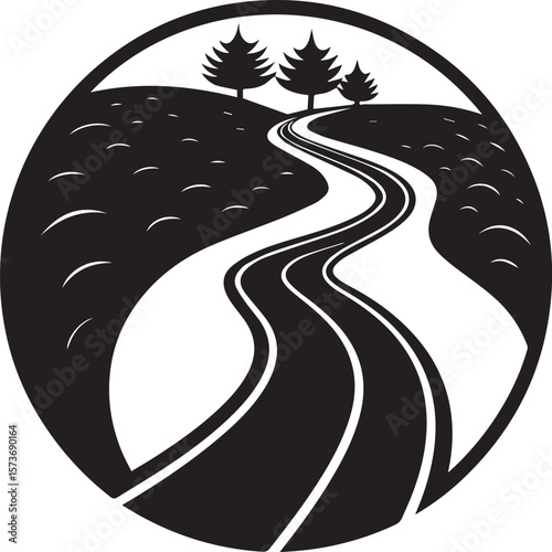 winding road on the road, curved winding road silhouette vector icon