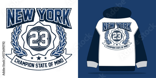 New York varsity college typography in grunge urban style. Perfect for t shirt, sweatshirt, jacket, and streetwear fashion