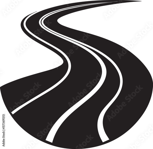 winding road on the road, curved winding road silhouette vector icon