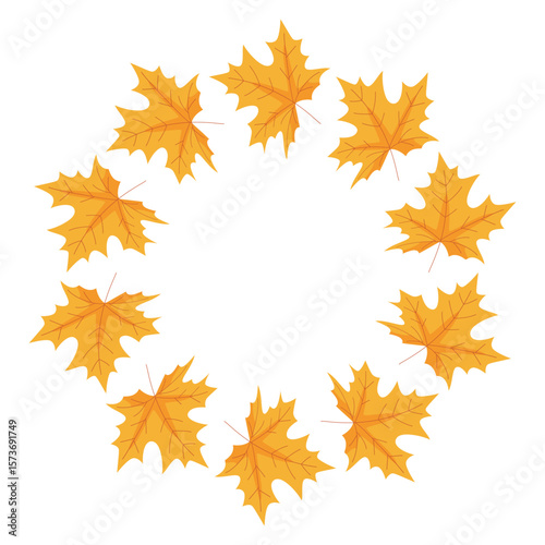 Maple Leaf Wreath Vector. Autumn Fall Foliage Circle Illustration. Isolated on a white background