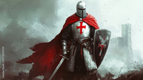 Knight Templar Standing Defiant on the Battlefield
