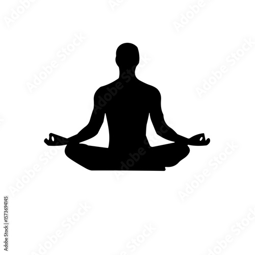 Silhouette of a person in lotus position meditating with hands resting on knees calmly and peacefully