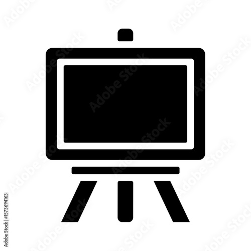 Illustration of a presentation easel with a rectangular frame and three legs for support display use