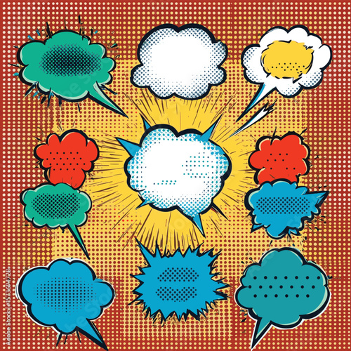 The pop art style is used to create a set of comic effect shapes