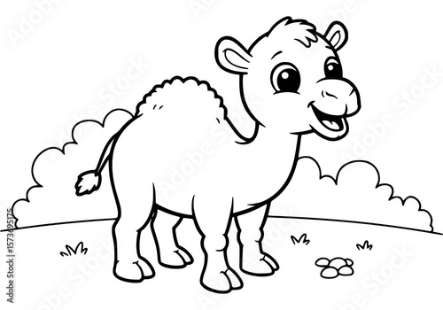 camel on field. coloring book for kids
